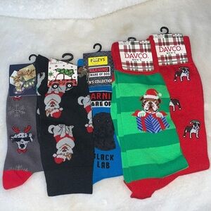🍭 Set of 5 Christmas Dog Socks Festive Stocking Stuffers NWT